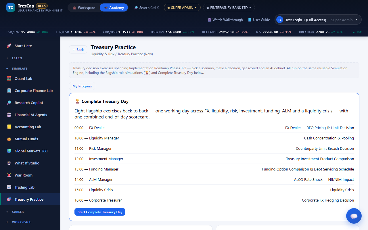 Treasury practice simulations